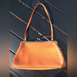 Bianca Nygard Brown-Orange Handbag, Faux Snakeskin Pattern, Kiss Lock Cl…